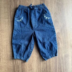 VTG TKS Basics Girls 12 Months Heart Flower Embroidered Jeans Cottagecore Boho